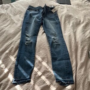 DL1961 Blue Skinny Jeans with Distressed Details